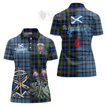 Smith Tartan Women's Polo Shirt Happy St. Andrew's Day Half Tartan Style Women - Tartan Vibes Clothing