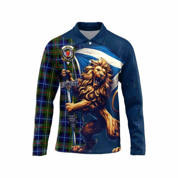 Smith Tartan Family Crest Long Sleeve Polo Shirt with Scottish Majestic Lion Unisex - Tartan Vibes Clothing