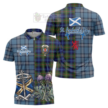 Smith Tartan Zipper Polo Shirt Happy St. Andrew's Day Half Tartan Style Unisex - Tartan Vibes Clothing