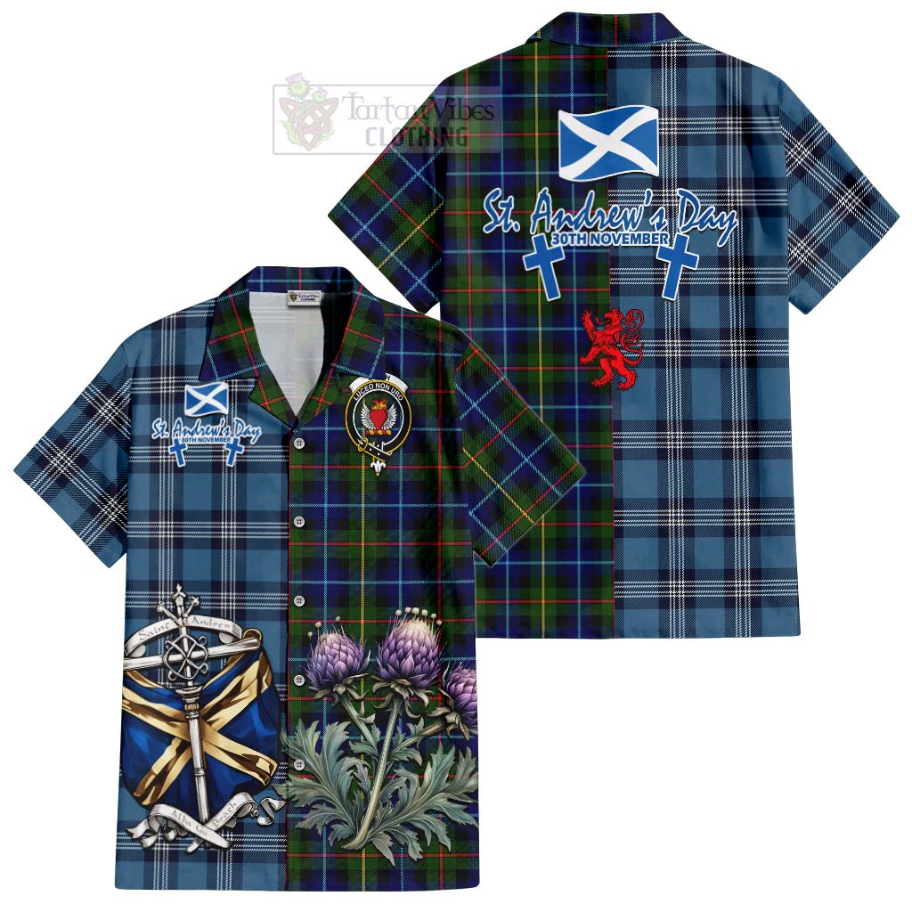 Smith Tartan Hawaiian Shirt Happy St. Andrew's Day Half Tartan Style Kid - Tartan Vibes Clothing