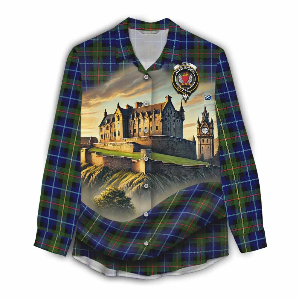 Smith Tartan Family Crest Women's Casual Shirt with Scottish Ancient Castle Style Female - Tartan Vibes Clothing