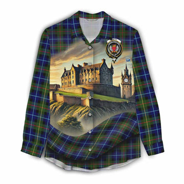 Smith Tartan Family Crest Women's Casual Shirt with Scottish Ancient Castle Style Female - Tartan Vibes Clothing