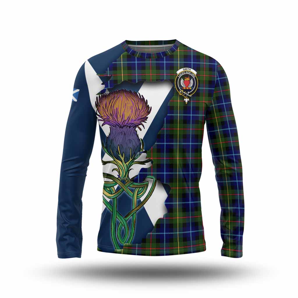 Tartan Vibes Clothing Smith Tartan Family Crest Long Sleeve T-Shirt Scottish Thistle Celtic Inspired