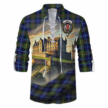 Smith Tartan Family Crest Ghillie Kilt Shirt with Scottish Ancient Castle Style Men - Tartan Vibes Clothing