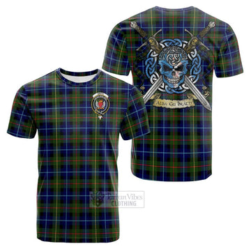 Smith Tartan Cotton T-shirt with Family Crest Celtic Skull Style