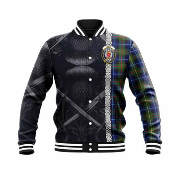 Smith Tartan Baseball Jacket with Family Crest Cross Sword Thistle Celtic Vibes Unisex - Tartan Vibes Clothing