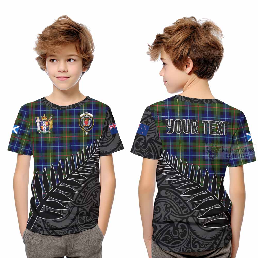Smith Crest Tartan Kid T-Shirt with New Zealand Silver Fern Half Style Youth XL Size14 - Tartan Vibes Clothing