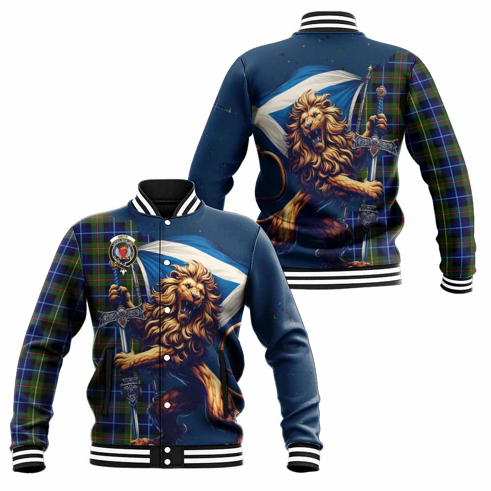 Smith Tartan Family Crest Baseball Jacket with Scottish Majestic Lion Unisex - Tartan Vibes Clothing