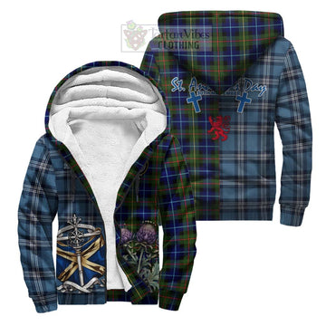 Smith Tartan Sherpa Hoodie Happy St. Andrew's Day Half Tartan Style Unisex S - Tartan Vibes Clothing