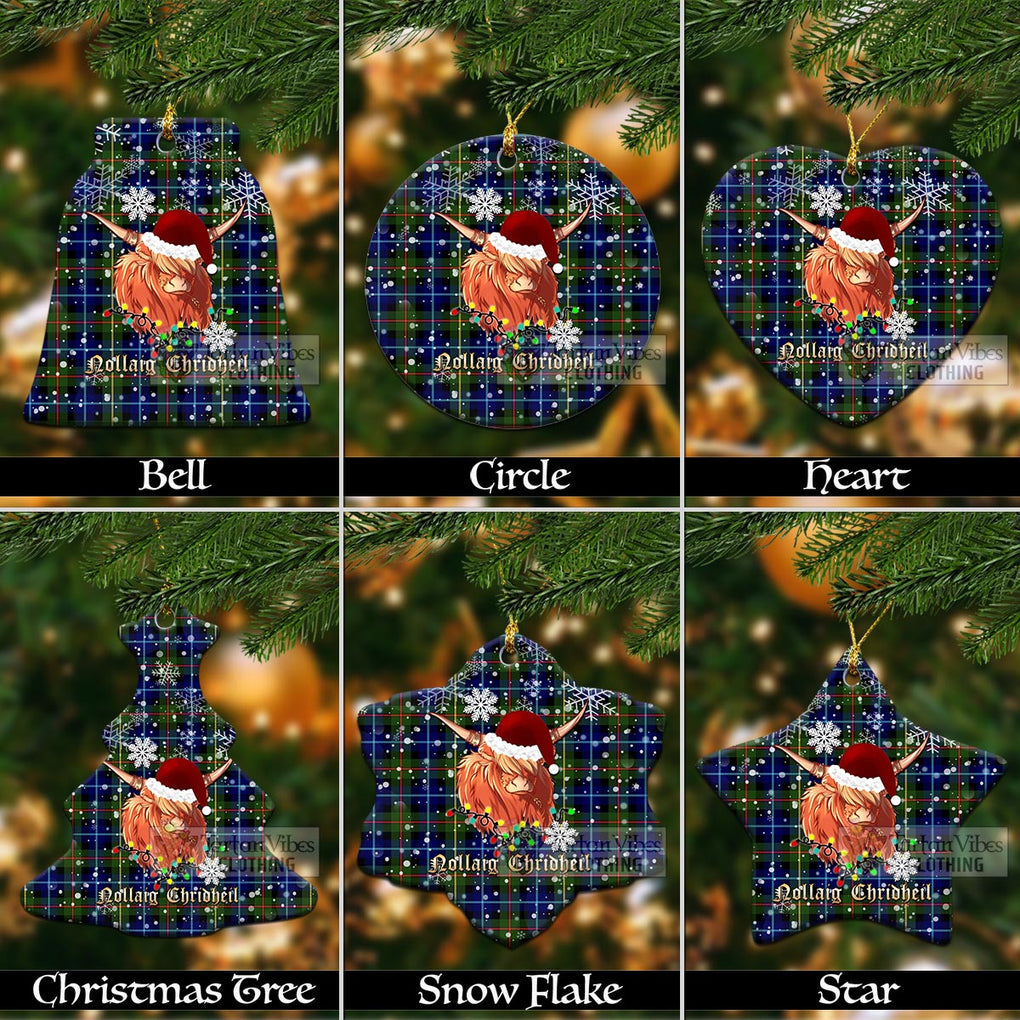 Smith Tartan Christmas Ceramic Ornaments with Twinkle Highland Cattle Ceramic - Tartan Vibes Clothing