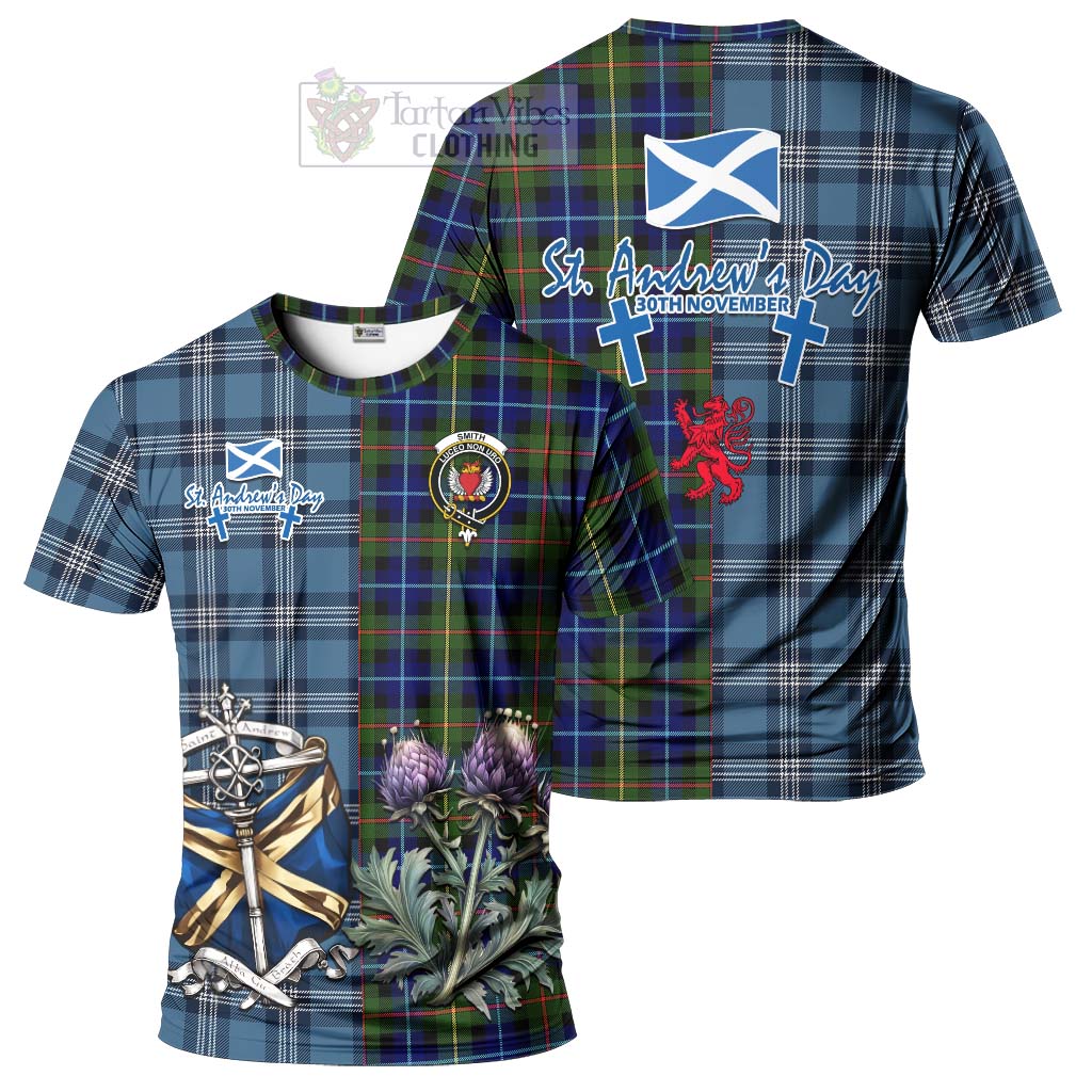 Smith Tartan T-Shirt Happy St. Andrew's Day Half Tartan Style Kid's Shirt - Tartan Vibes Clothing