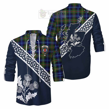 Smith Tartan Ghillie Kilt Shirt Featuring Thistle and Scotland Map Men - Tartan Vibes Clothing