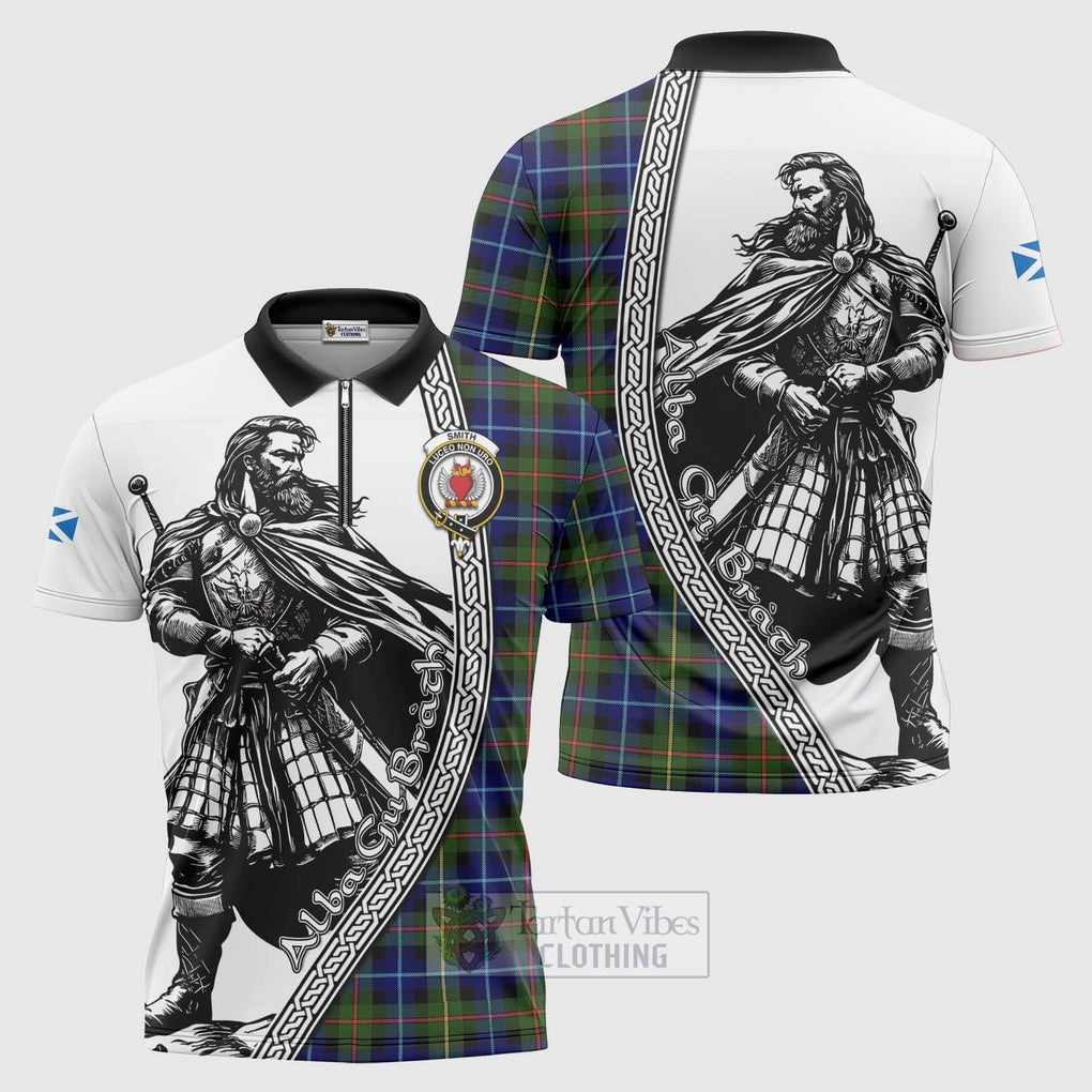 Smith Tartan Clan Crest Zipper Polo Shirt with Highlander Warrior Celtic Style Unisex - Tartan Vibes Clothing
