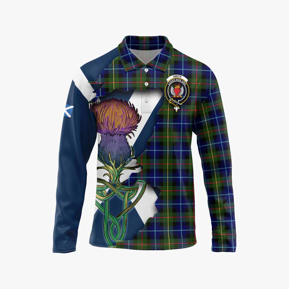 Tartan Vibes Clothing Smith Tartan Family Crest Long Sleeve Polo Shirt Scottish Thistle Celtic Inspired