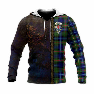 Tartan Vibes Clothing Smith Tartan Family Crest Knitted Hoodie Alba Gu Brath Be Brave Lion Ancient Style