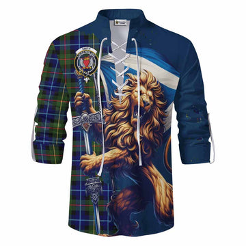 Smith Tartan Family Crest Ghillie Kilt Shirt with Scottish Majestic Lion Men - Tartan Vibes Clothing