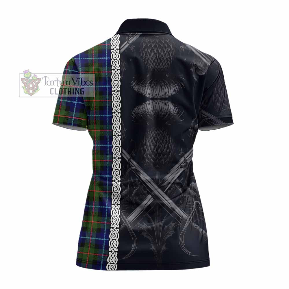 Smith Tartan Women's Polo Shirt with Family Crest Cross Sword Thistle Celtic Vibes - Tartan Vibes Clothing