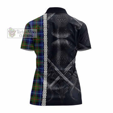 Smith Tartan Women's Polo Shirt with Family Crest Cross Sword Thistle Celtic Vibes - Tartan Vibes Clothing