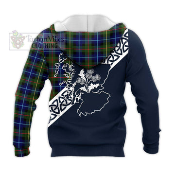 Smith Tartan Knitted Hoodie Featuring Thistle and Scotland Map - Tartan Vibes Clothing
