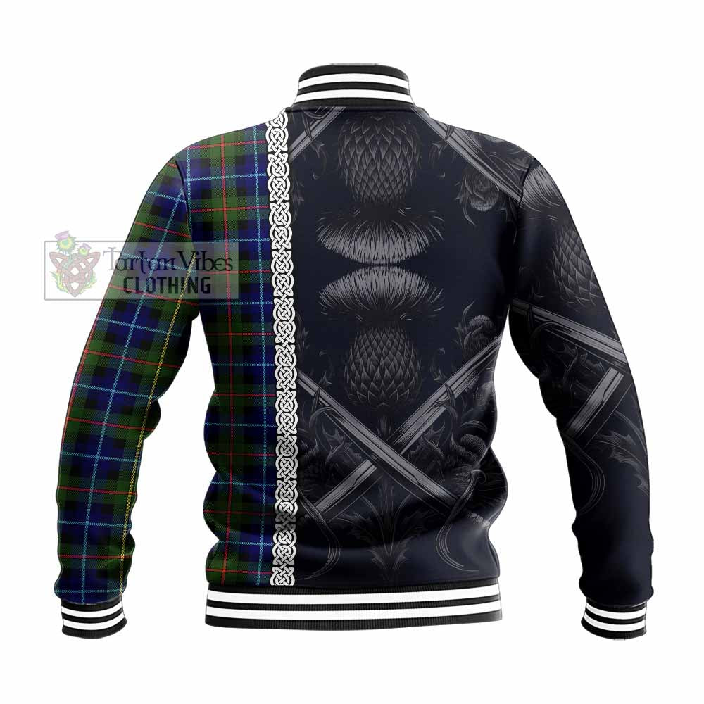 Smith Tartan Baseball Jacket with Family Crest Cross Sword Thistle Celtic Vibes - Tartan Vibes Clothing