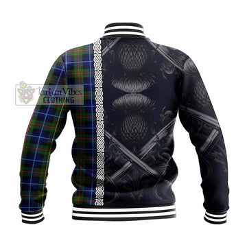 Smith Tartan Baseball Jacket with Family Crest Cross Sword Thistle Celtic Vibes - Tartan Vibes Clothing