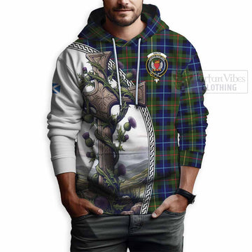 Smith Tartan Hoodie with Family Crest and St. Andrew's Cross Accented by Thistle Vines - Tartan Vibes Clothing
