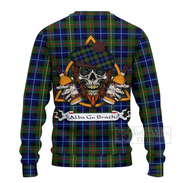 Smith Tartan Ugly Sweater with Family Crest and Bearded Skull Holding Bottles of Whiskey - Tartan Vibes Clothing