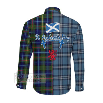 Smith Tartan Long Sleeve Button Shirt Happy St. Andrew's Day Half Tartan Style Men's Shirt - Tartan Vibes Clothing