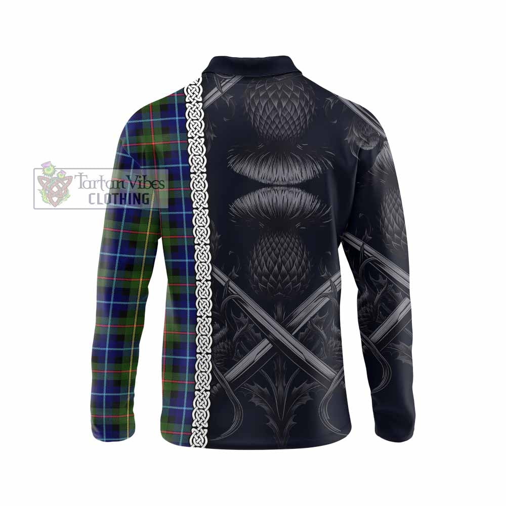 Smith Tartan Long Sleeve Polo Shirt with Family Crest Cross Sword Thistle Celtic Vibes - Tartan Vibes Clothing