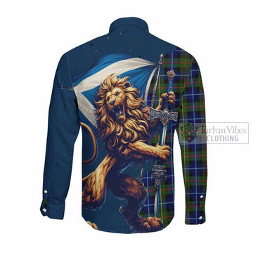 Smith Tartan Family Crest Long Sleeve Button Shirt with Scottish Majestic Lion Men's Shirt - Tartan Vibes Clothing