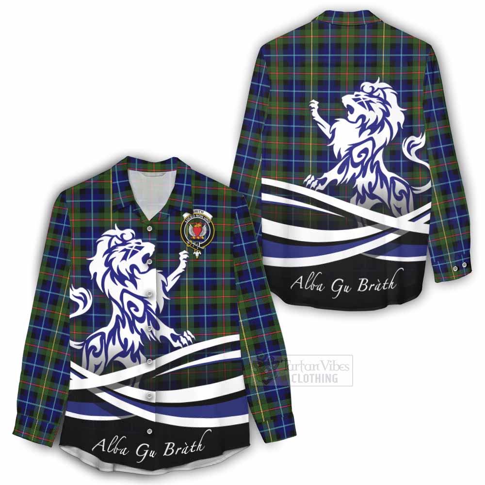 Smith Tartan Women's Casual Shirt with Alba Gu Brath Regal Lion Emblem - Tartan Vibes Clothing