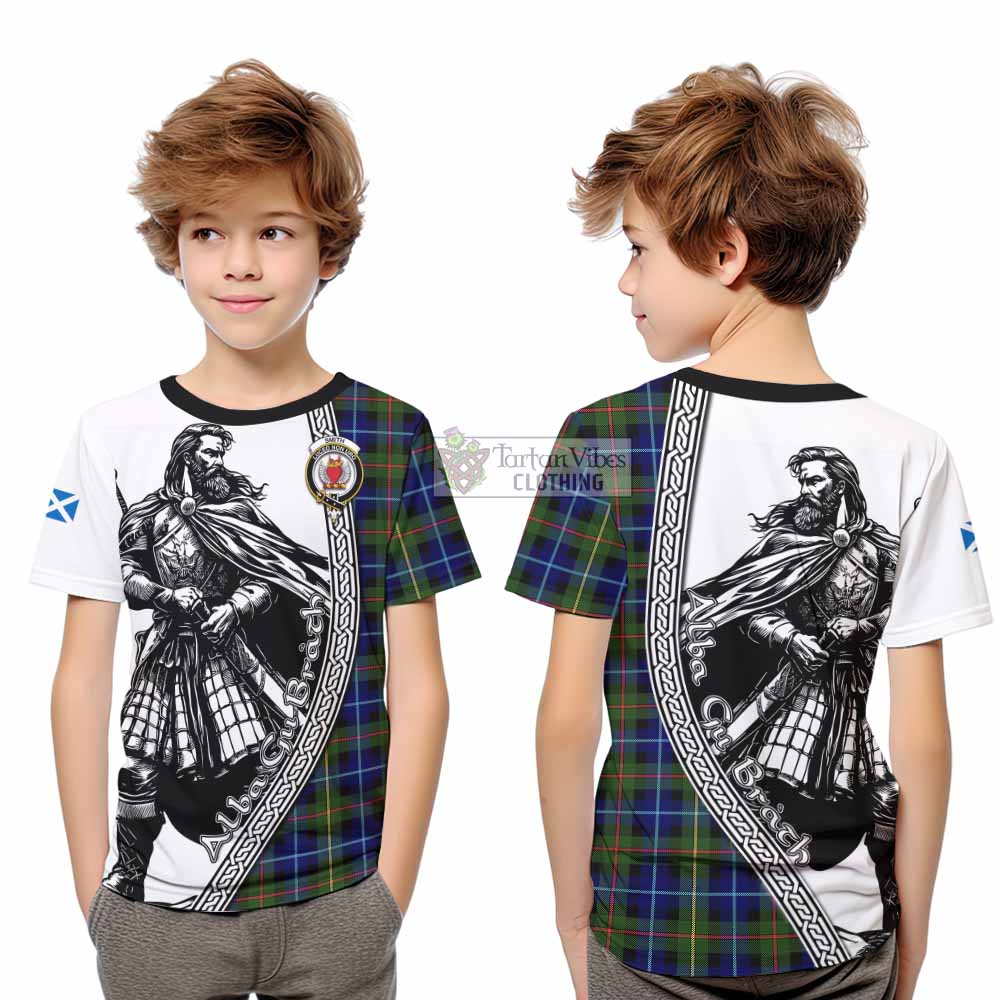 Smith Tartan Clan Crest Kid T-Shirt with Highlander Warrior Celtic Style - Tartan Vibes Clothing