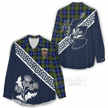Smith Tartan Women's Casual Shirt Featuring Thistle and Scotland Map - Tartan Vibes Clothing