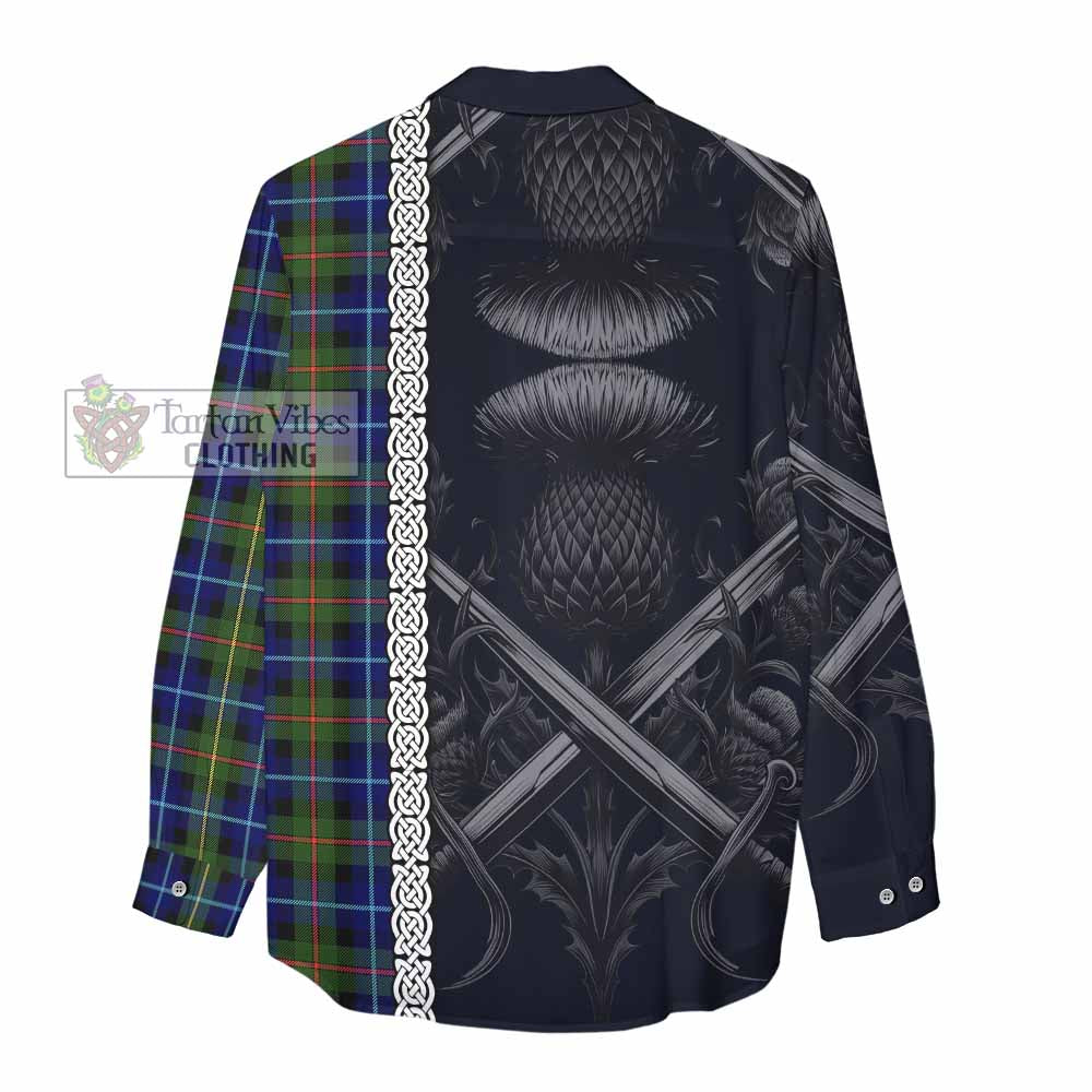 Smith Tartan Women's Casual Shirt with Family Crest Cross Sword Thistle Celtic Vibes - Tartan Vibes Clothing