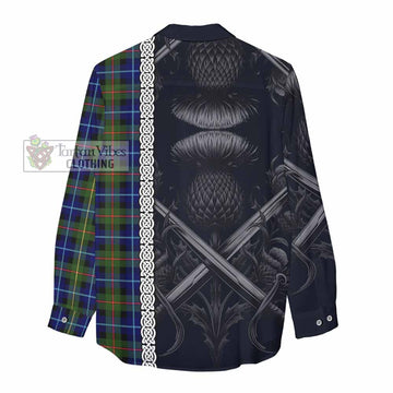Smith Tartan Women's Casual Shirt with Family Crest Cross Sword Thistle Celtic Vibes - Tartan Vibes Clothing
