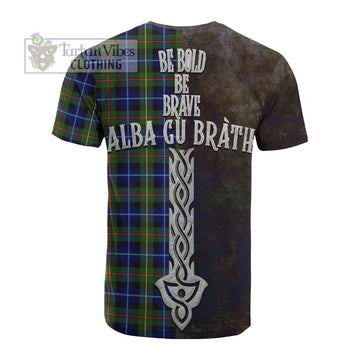 Smith Tartan Family Crest Cotton T-shirt Alba Gu Brath Be Brave Lion Ancient Style