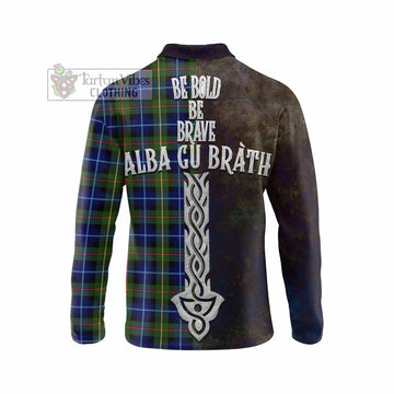 Smith Tartan Family Crest Long Sleeve Polo Shirt Alba Gu Brath Be Brave Lion Ancient Style - Tartan Vibes Clothing