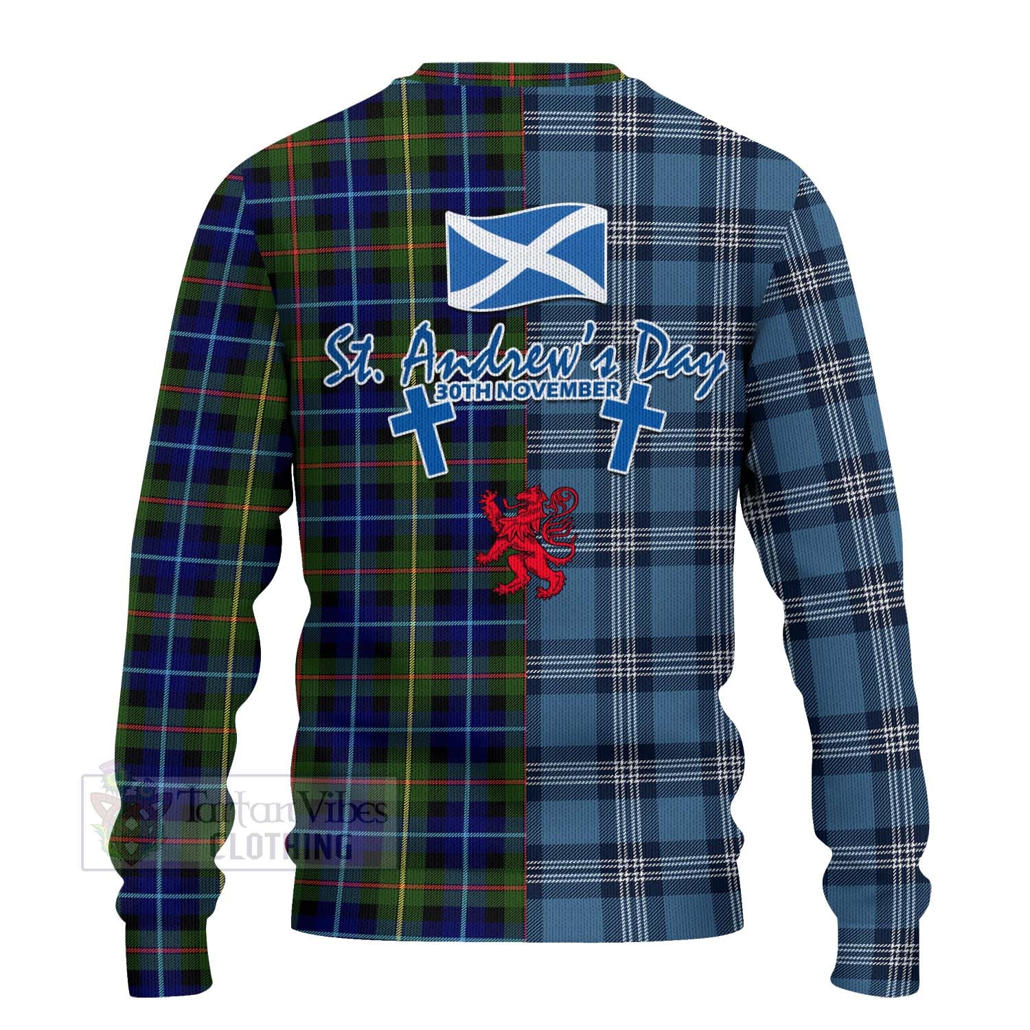 Smith Tartan Knitted Sweater Happy St. Andrew's Day Half Tartan Style - Tartan Vibes Clothing