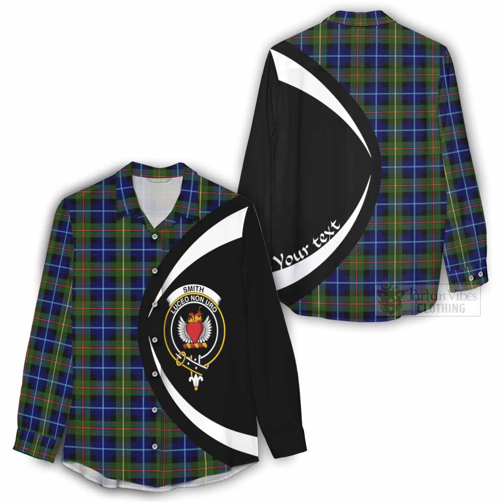 Smith Tartan Women's Casual Shirt with Family Crest Circle Style - Tartan Vibes Clothing