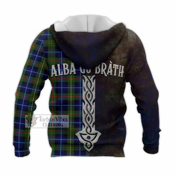 Tartan Vibes Clothing Smith Tartan Family Crest Knitted Hoodie Alba Gu Brath Be Brave Lion Ancient Style