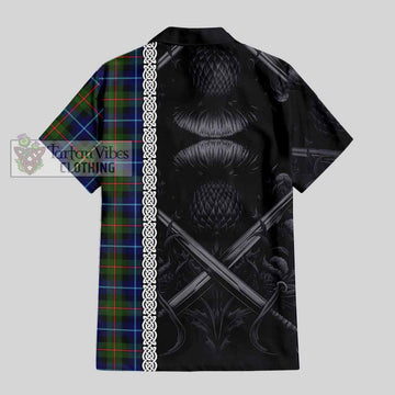 Smith Tartan Hawaiian Shirt with Family Crest Cross Sword Thistle Celtic Vibes - Tartan Vibes Clothing