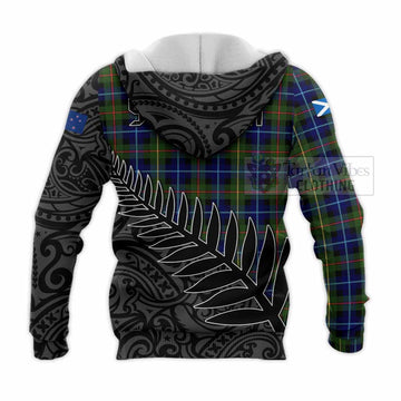 Tartan Vibes Clothing Smith Crest Tartan Knitted Hoodie with New Zealand Silver Fern Half Style