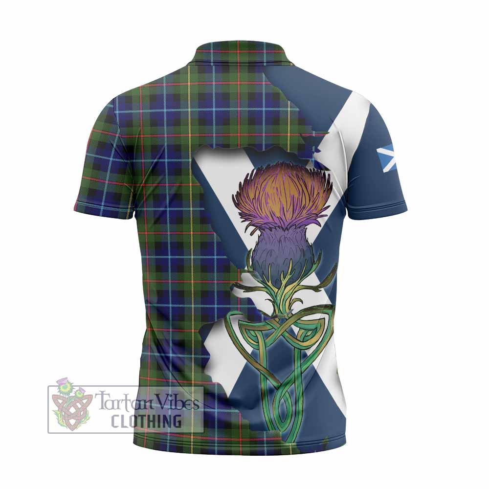 Tartan Vibes Clothing Smith Tartan Family Crest Zipper Polo Shirt Scottish Thistle Celtic Inspired