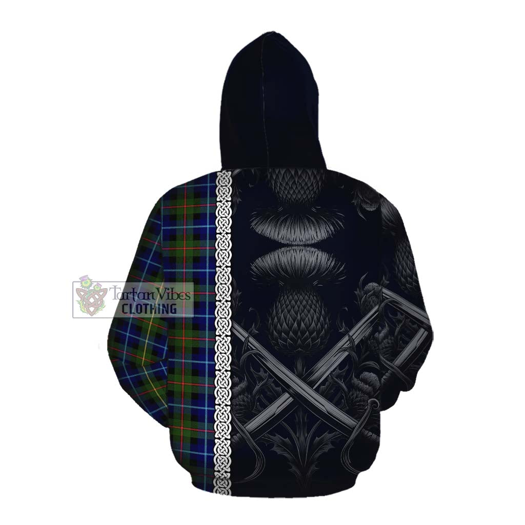 Smith Tartan Cotton Hoodie with Family Crest Cross Sword Thistle Celtic Vibes Pullover Hoodie - Tartan Vibes Clothing