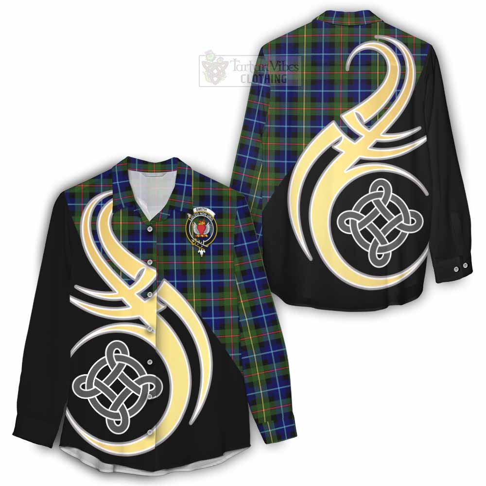 Smith Tartan Women's Casual Shirt with Family Crest and Celtic Symbol Style - Tartan Vibes Clothing
