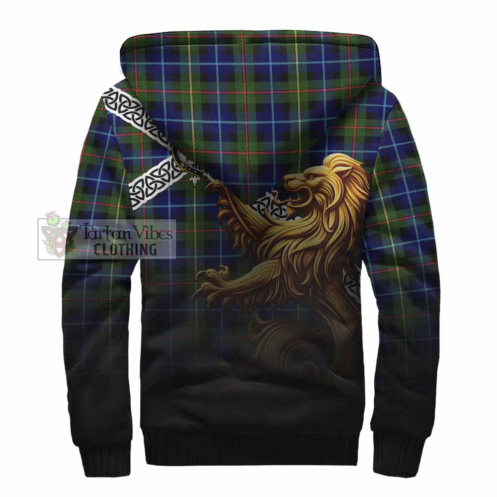 Smith Crest Tartan Sherpa Hoodie with Golden Lion Emblem Celtic Style - Tartan Vibes Clothing