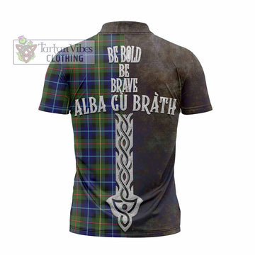 Smith Tartan Family Crest Zipper Polo Shirt Alba Gu Brath Be Brave Lion Ancient Style - Tartan Vibes Clothing