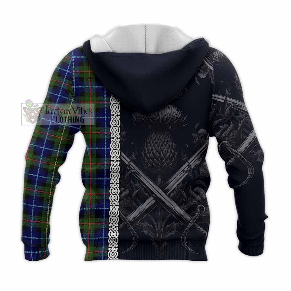 Smith Tartan Knitted Hoodie with Family Crest Cross Sword Thistle Celtic Vibes - Tartan Vibes Clothing