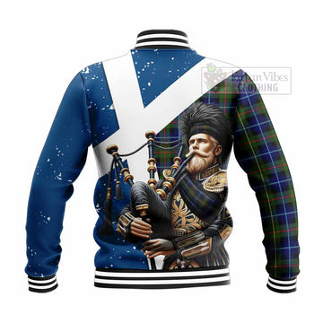 Smith Tartan Baseball Jacket with Family Crest Scottish Bagpiper Vibes - Tartan Vibes Clothing