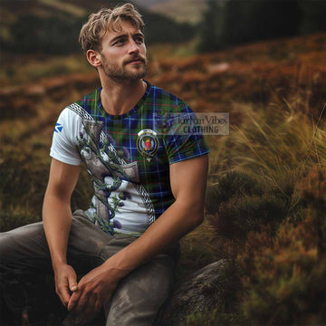 Smith Tartan T-Shirt with Family Crest and St. Andrew's Cross Accented by Thistle Vines - Tartan Vibes Clothing